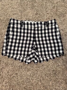 J. Crew Factory Black and White Gingham Scalloped Hem Shorts